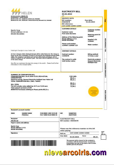 Finland HELEN business utility bill
